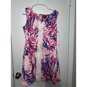 Taylor Pink, Blue & White Sleeveless Dress Size 14 Hook in Front